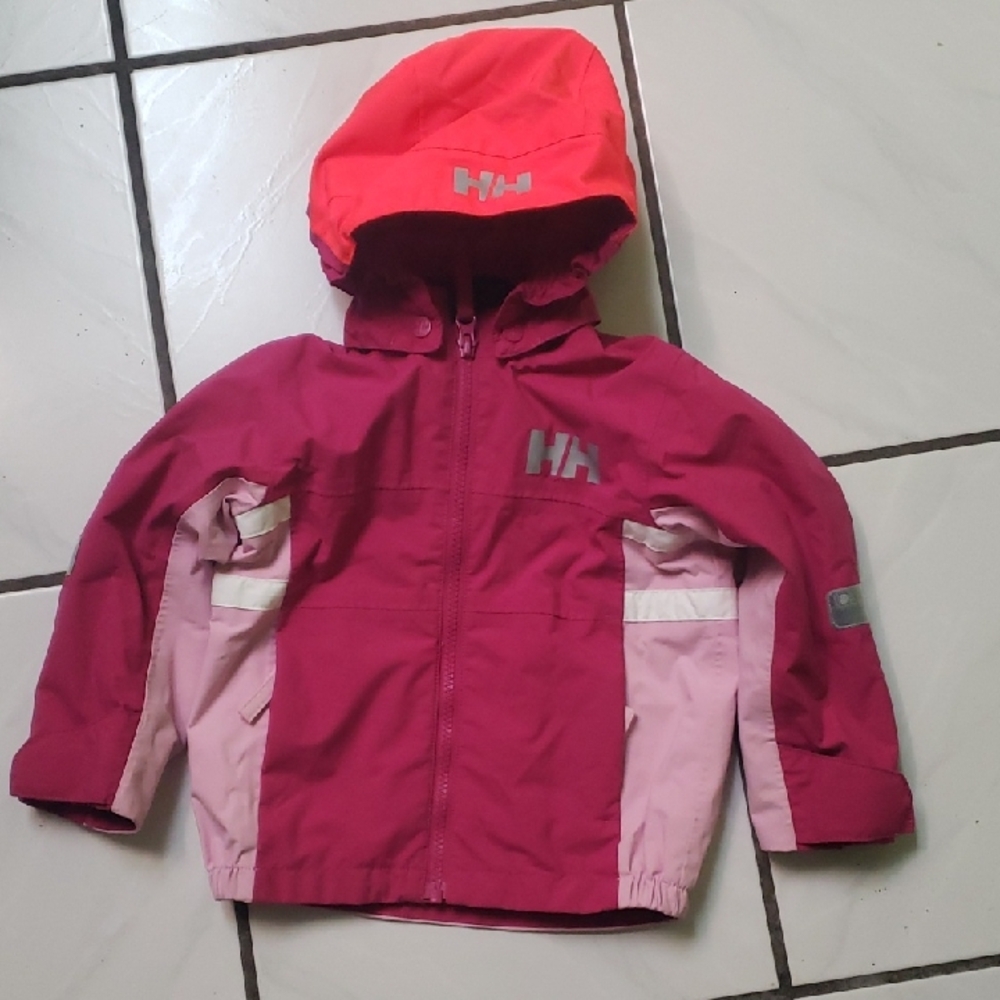 Like new "Helly Hansen" Girls Pink and Coral colorblock hooded jacket, 86/1